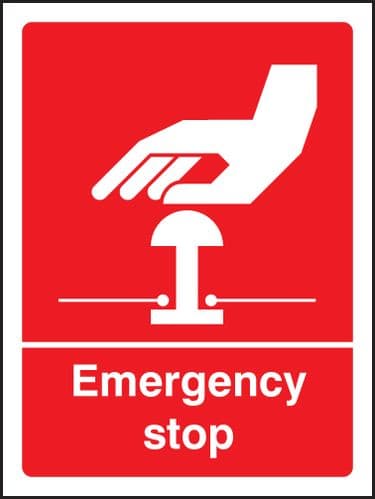 16005H Emergency stop (white/red) Rigid Plastic (300x250mm) Safety Sign