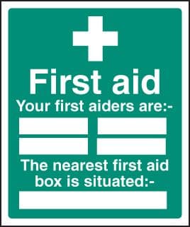 16027H First aiders the nearest first aid box is situated Rigid Plastic (300x250mm) Safety Sign
