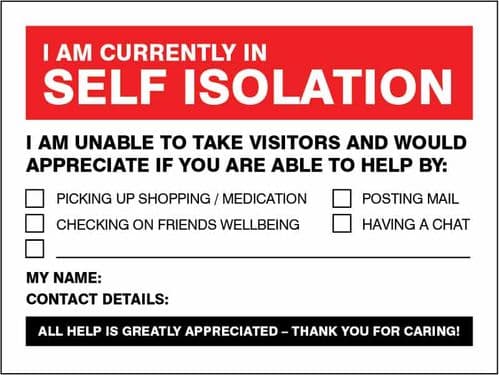 I am currently in self-isolation - are you able to help? (Pack of 5: 200x150mm SAV labels)
