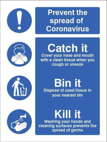 Prevent the spread of coronavirus Catch it cover your nose and... (Pack of 5: 200x150mm SAV labels)