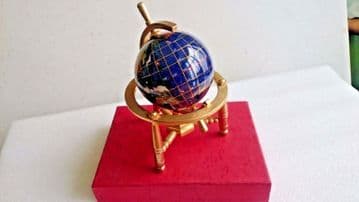 6'' Gem Stone Globe Semi Precious Stones (With Gold Plated Stand). Boxed