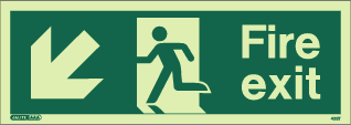 (433) Jalite Fire Exit Down Left Sign - Progress Down to the Left