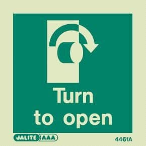 Jalite Photoluminescent 4461 A Turn to open door sign right 