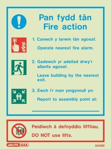Welsh / English Fire Action Notice Signs