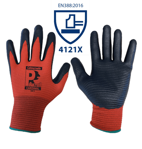 Coloursafe Pred Cardinal ribbed nitrile coated grippa glove size 10 (X large)