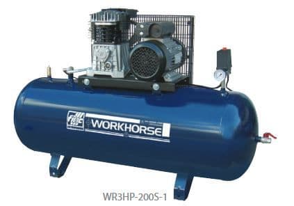 Fiac Workhorse WR3HP-200S-1, 230 volt, 3 HP, 200 litre tank compressor.