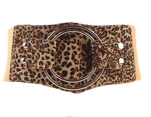 A Belts  Leopard Stretch  Womens Belt Large O Ring Buckle  Fashion Belts Zabardo