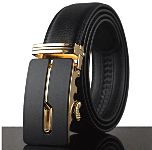 Belt Men's Black Cowskin Leather Mens Business Belts Black/Gold Auto Buckle Zabardo