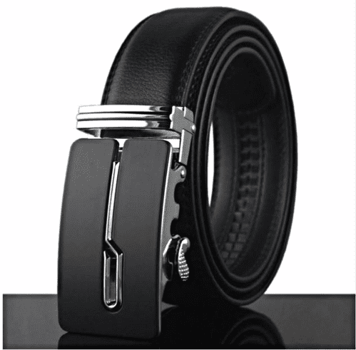 Belt Men's Black Cowskin Leather Mens Business Belts Black/Silver Auto Buckle Zabardo