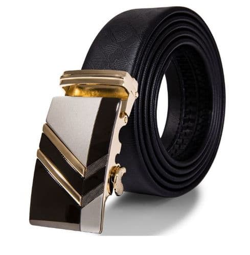 Belt Men's Black Cowskin Leather -  Mens Business Belts - Contrast Auto Buckle Zabardo