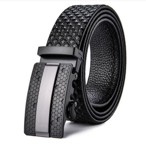 Belt Men's Black Cowskin Leather Mens Business Belts Embossed Black Auto Buckle Zabardo