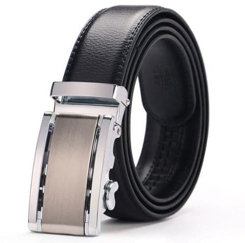 Belt Men's Black Genuine Leather Cowskin Mens Belts Designer Auto Buckle Silver - Zabardo