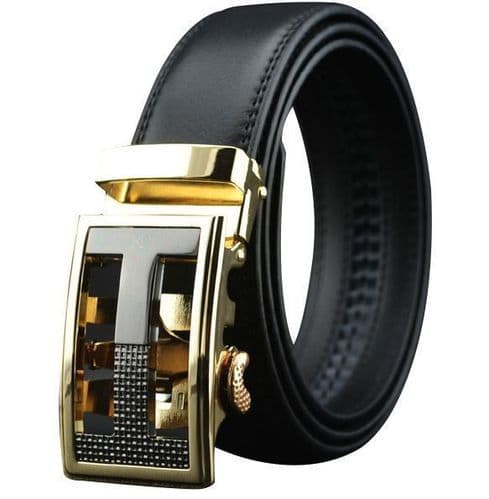 Belt Men's Black Genuine Leather Cowskin Mens Belts Designer Auto Buckle - Zabardo