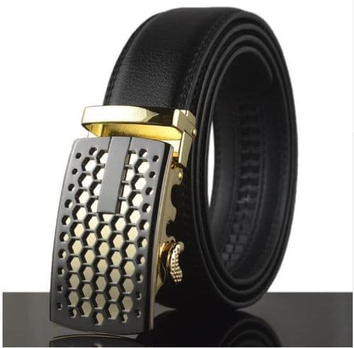 Belt Men's Black Genuine Leather Cowskin Mens Belts Designer Style Auto Buckle - Zabardo