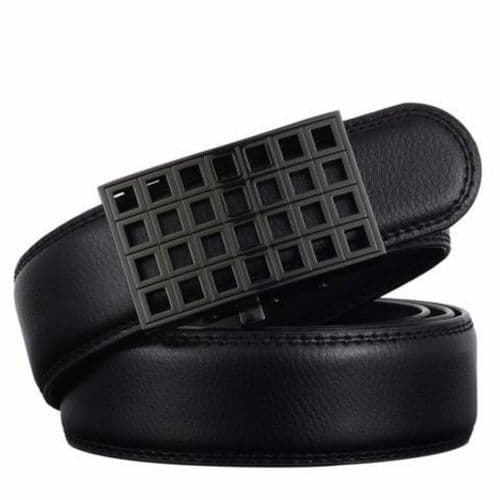 Belt Men's Black Genuine-Leather Cowskin Mens Belts Grid Auto Buckle - Zabardo