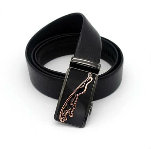 Belt Men's Black Genuine Leather Cowskin Mens Belts Jag Auto Buckle - Zabardo