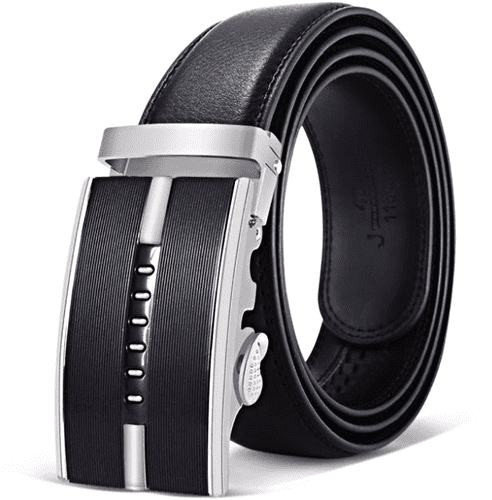 Belt Men's Black/Sil Leather Cowskin Mens Business Belts Auto Buckle Zabardo