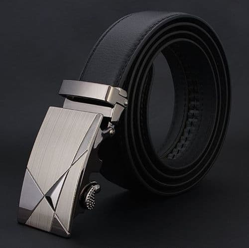 Belt Men's Cowskin Black Genuine Leather Belt Abstract Automatic Buckle  - Zabardo