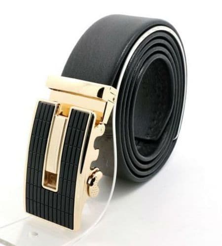 Belt Men's Cowskin Black Genuine Leather Belt - Auto Gold & Raised Black - Zabardo