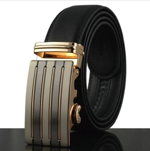 Belt Men's Cowskin Black Genuine Leather Belt - Automatic Buckle - Zabardo
