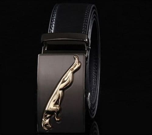 Belt Men's Cowskin Black Genuine Leather Belt Jaguar Black Automatic  Buckle  - Zabardo .com