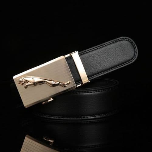 Belt Men's Cowskin Black or Brown Genuine Leather Belt Jaguar Gold/Silver Buckle  - Zabardo (1)