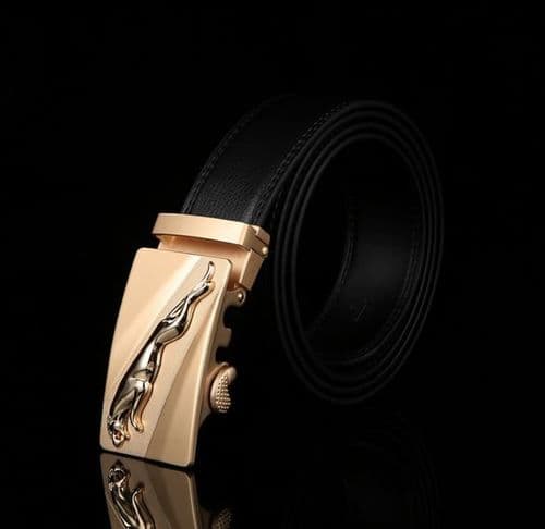 Belt Men's Cowskin Black or Brown Genuine Leather Belt Jaguar Gold/Silver Buckle  - Zabardo (2)