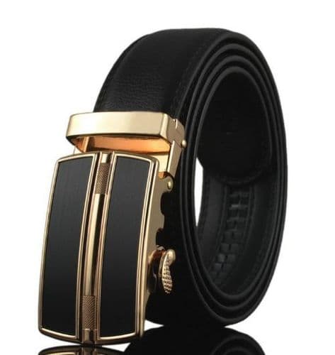 Belt Men's Genuine Leather Black Cowskin Black/Gold Automatic Buckle - Zabardo