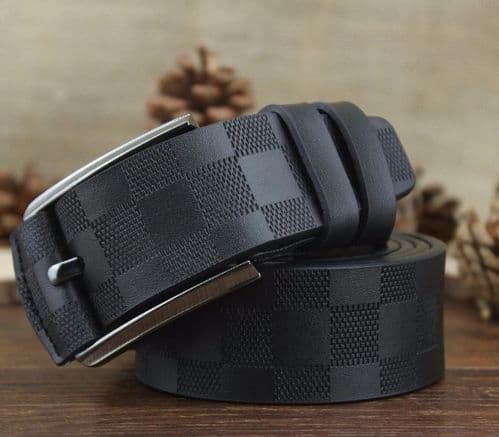 Belt Men's Genuine Leather Black Embossed Cowskin Pin Buckle Menswear - Zabardo