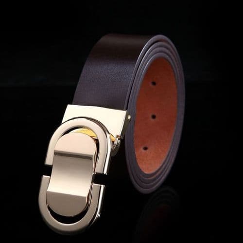 Belt Men's Genuine Leather Brown Cowskin Designer Gold Pin Buckle Menswear - Zabardo