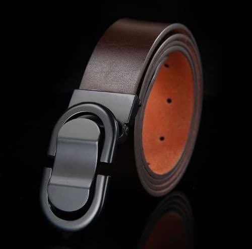 Belt Men's Genuine Leather Brown Cowskin Designer Graphite Pin Buckle Menswear - Zabardo