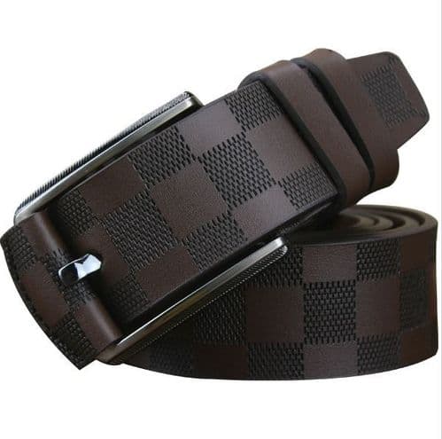 Belt Men's Genuine Leather Brown Embossed Cowskin Designer Pin Buckle Menswear - Zabardo