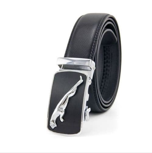 Belt Men's Genuine Leather Cowskin Black Mens Belts Auto Buckle Silv. Jag - Zabardo