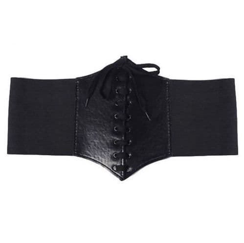 Belt Women's Elastic Belt Black Lace up Front Pattern Ladies Stretch Belt - Zabardo