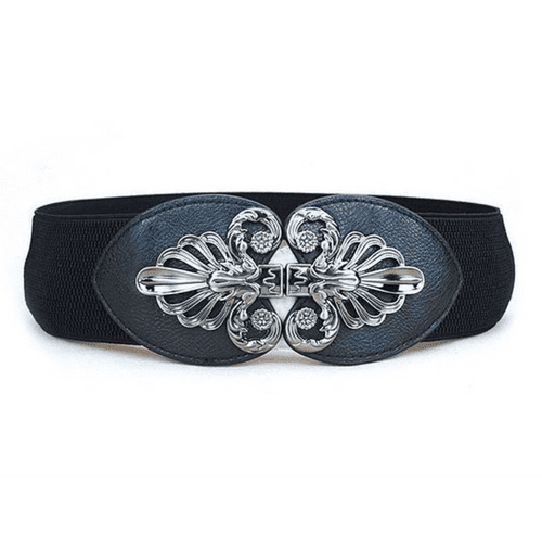 Belt Women's Elastic Belt Black & Vintage Silver Pattern Ladies Stretch Belt Zabardo