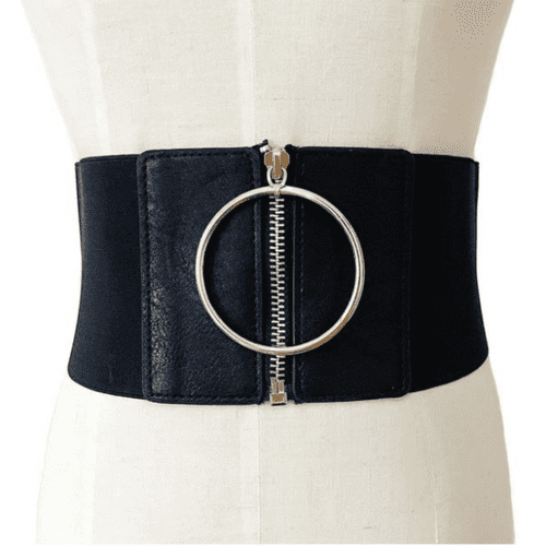 Belt Women's Elastic Belts X Wide  Zip Front Large O Ring  Zabardo