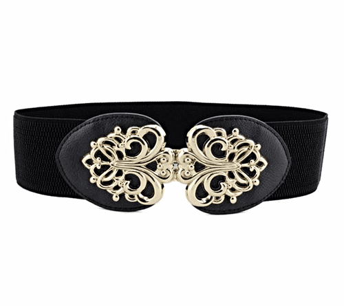 Belts  Stretch Women's Fashion Elastic Belt Gold Ornate Buckle  Zabardo