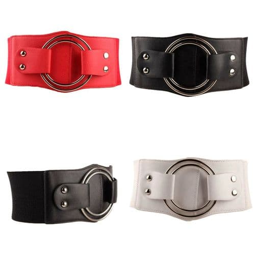 Belts Women's Fashion Elastic Belt Large O Ring Buckle  Zabardo