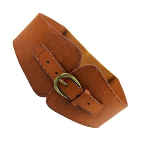 Belts Women's Fashion Elastic Brown Belt Gold Pin Buckle Zabardo