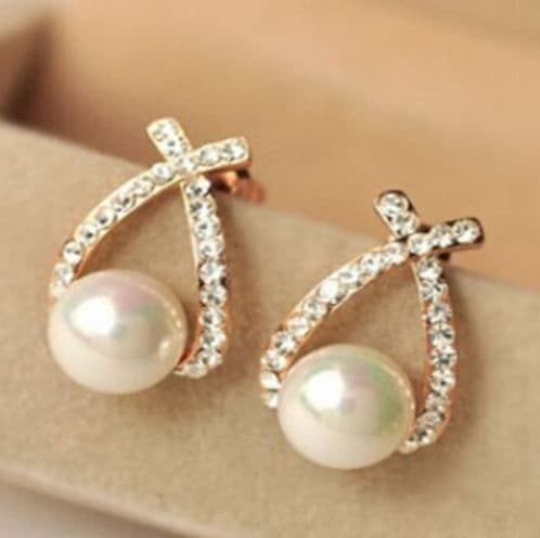 Earrings women's pearl  & Crystal  stud earrings  fashion jewelry Zabardo
