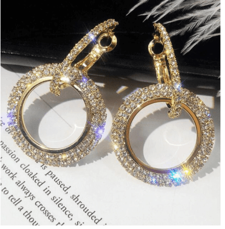 Earrings women's Rhinestone Dual Hoop Drop Earrings fashion jewelry Zabardo