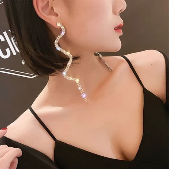 Earrings women's rhinestone long curvy drop fashion jewelry Zabardo