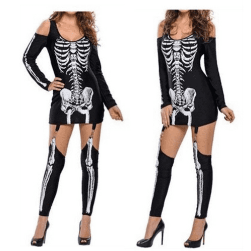 Skeleton  Costume for Women with Garters & Leggings Halloween Costume  Zabardo