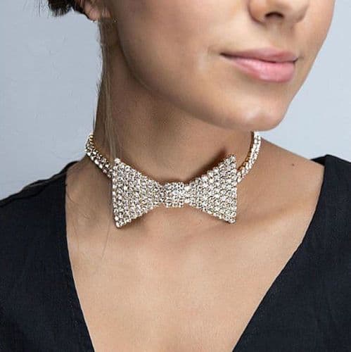 Women's Rhinestone Bow Tie Choker Necklace Sexy Fashion Jewelry Zabardo